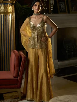 Fiori Gold Mirror Work Sharara Set