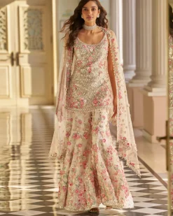 Fiori Ivory Multi-Coloured Three-Dimensional Sharara Set