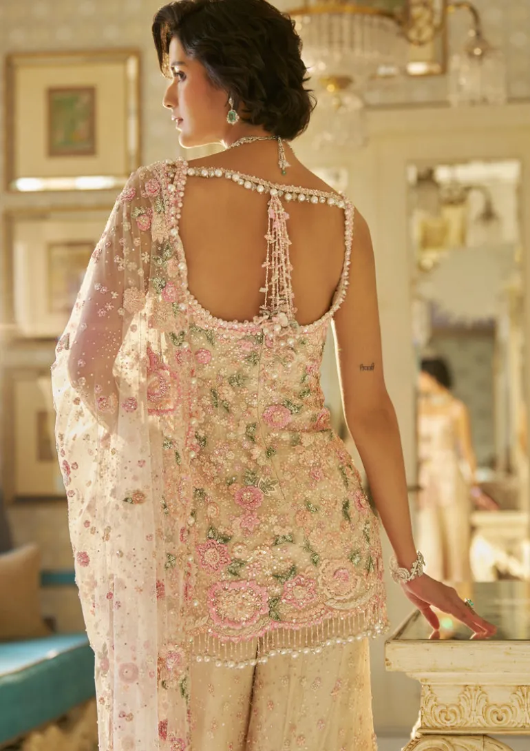 Fiori Nude Multi-Coloured Three-Dimensional Sharara Set