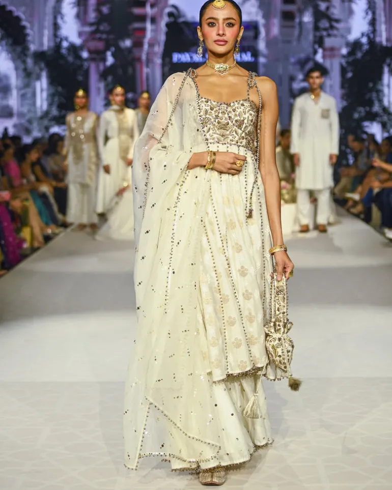 Fiza Strapless Anarkali With Sharara And Dupatta Set