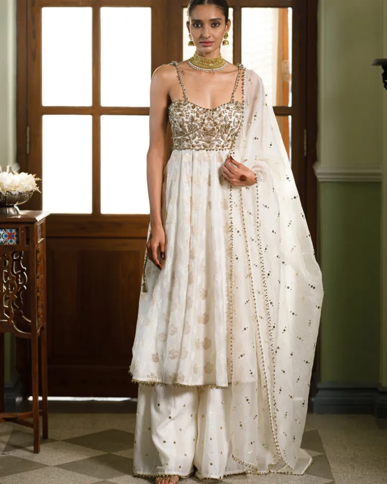 Fiza Strapless Anarkali With Sharara And Dupatta Set