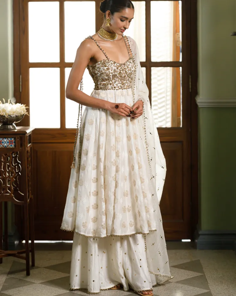 Fiza Strapless Anarkali With Sharara And Dupatta Set