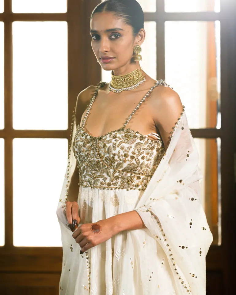 Fiza Strapless Anarkali With Sharara And Dupatta Set