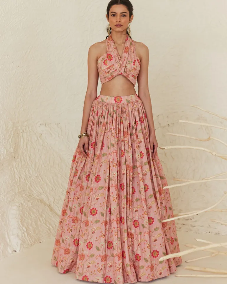 Floral Halter Top And Skirt Set