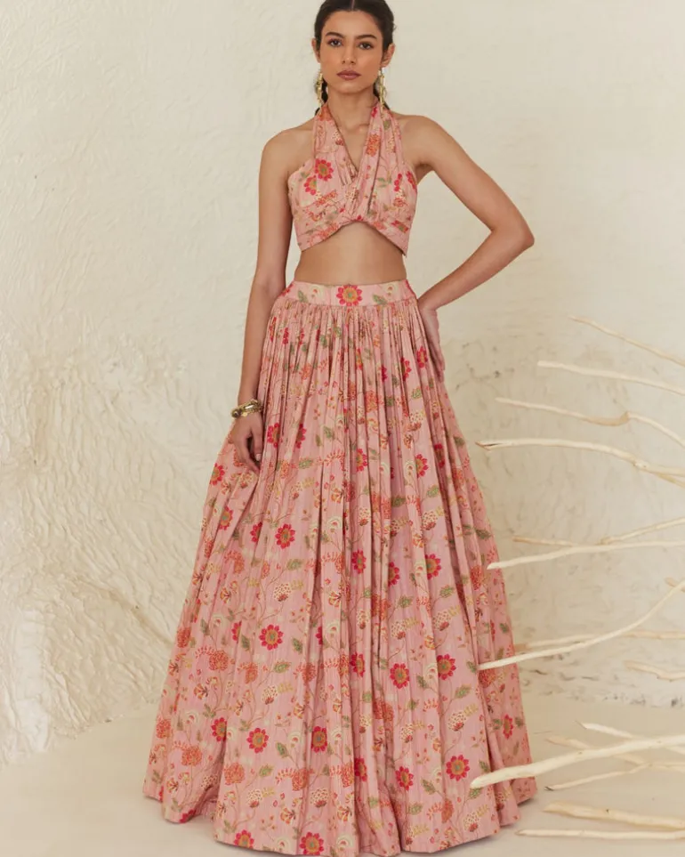 Floral Halter Top And Skirt Set
