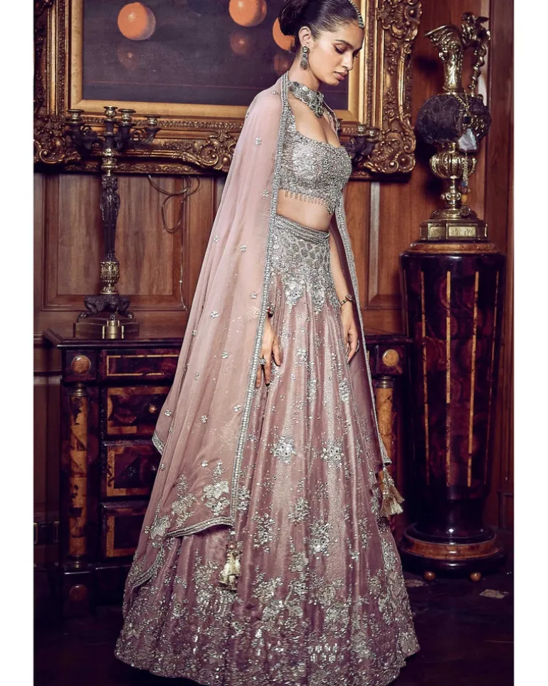 French Rose Aurum Tissue Lehenga Set