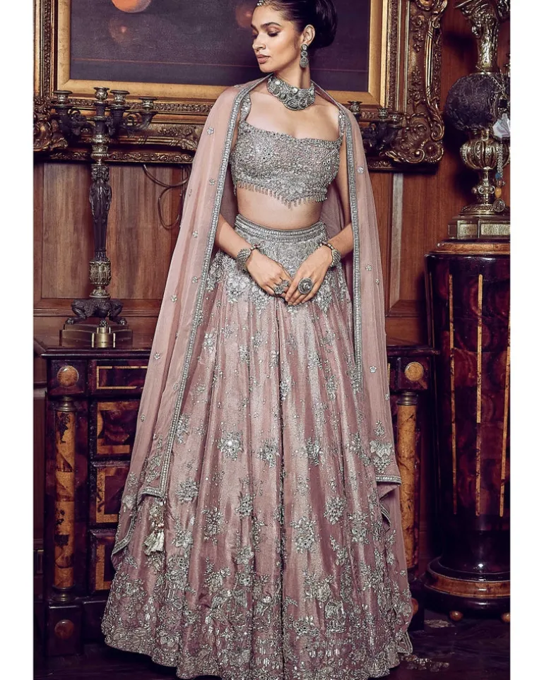 French Rose Aurum Tissue Lehenga Set