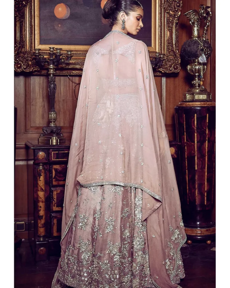 French Rose Aurum Tissue Lehenga Set