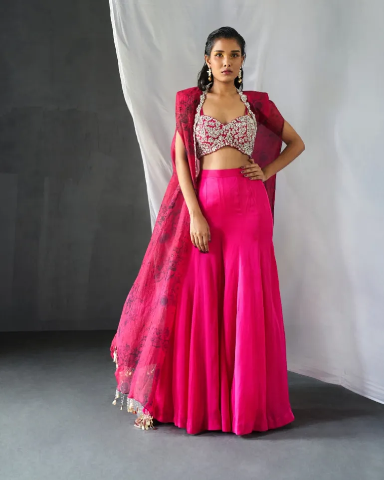 Fuchsia Blossom Cape & Sharara Set
