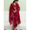 Fuchsia Embroidered Velvet Short Kalidar Kurta Set