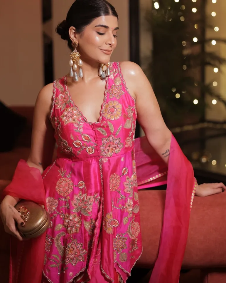 Fuchsia Peplum Sharara Set
