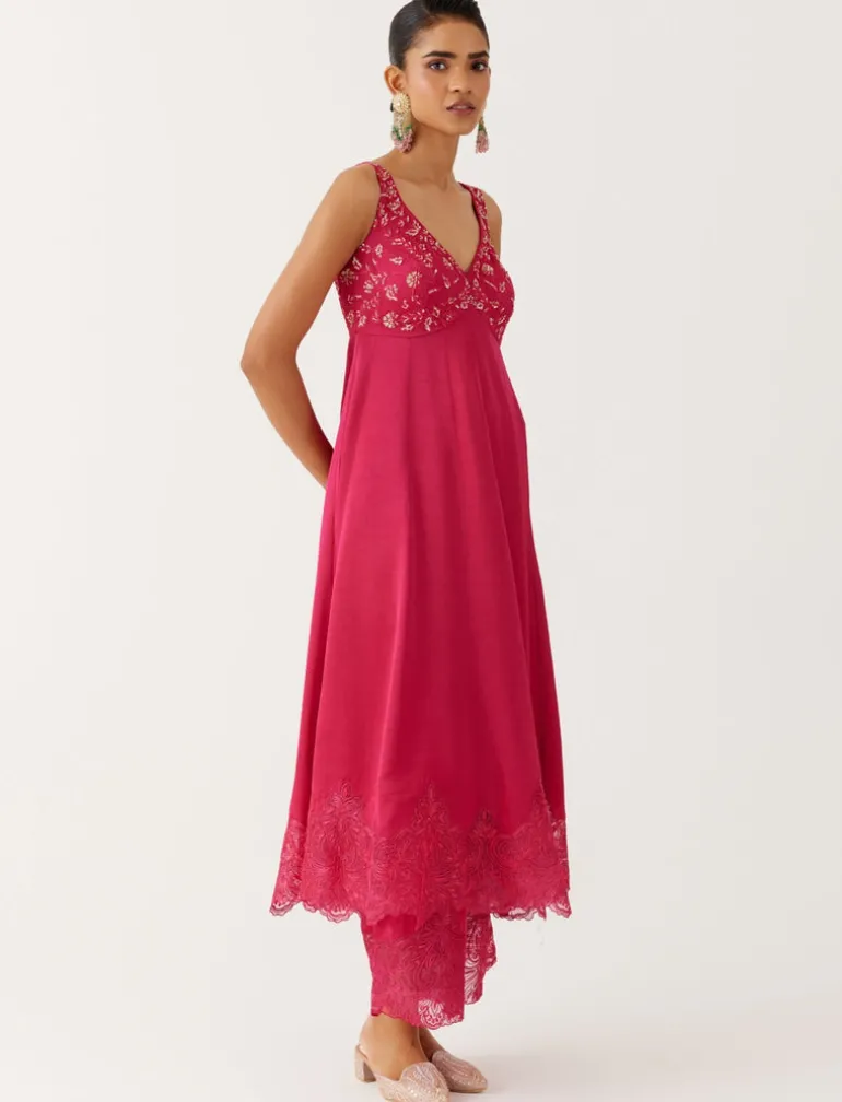 Fuchsia Pink Dori And Sequins Embroidered Anarkali Set