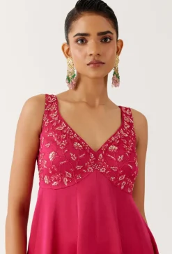 Fuchsia Pink Dori And Sequins Embroidered Anarkali Set