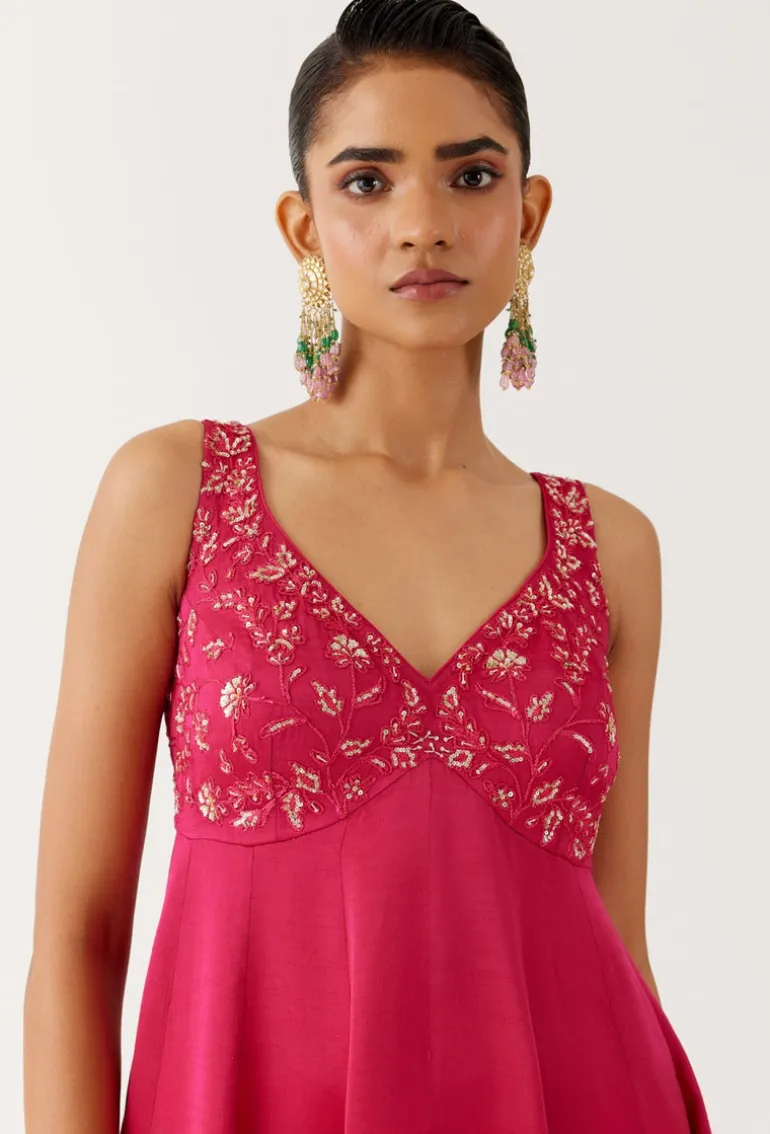 Fuchsia Pink Dori And Sequins Embroidered Anarkali Set