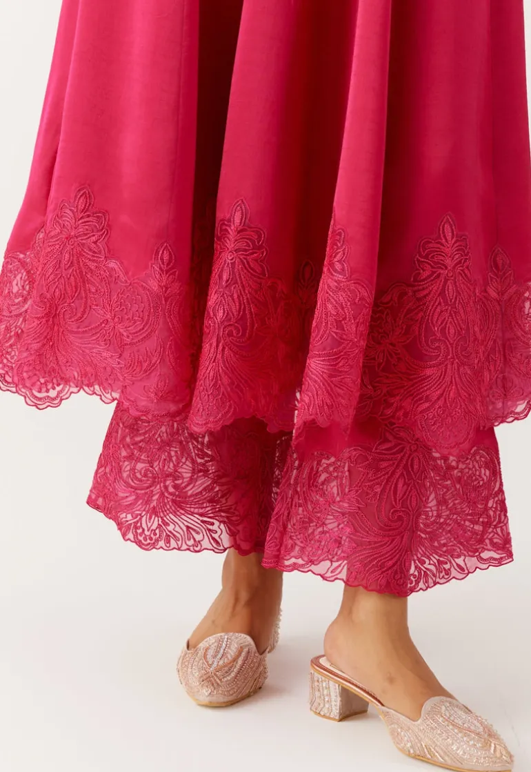 Fuchsia Pink Dori And Sequins Embroidered Anarkali Set