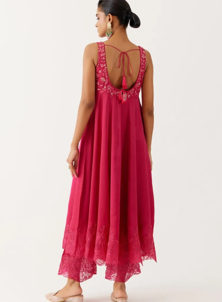 Fuchsia Pink Dori And Sequins Embroidered Anarkali Set