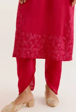 Fuchsia Pink Dori And Sequins Embroidered Kurta And Dhoti Set