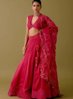 Fuchsia Pink Embroidered Silk Satin Lehenga