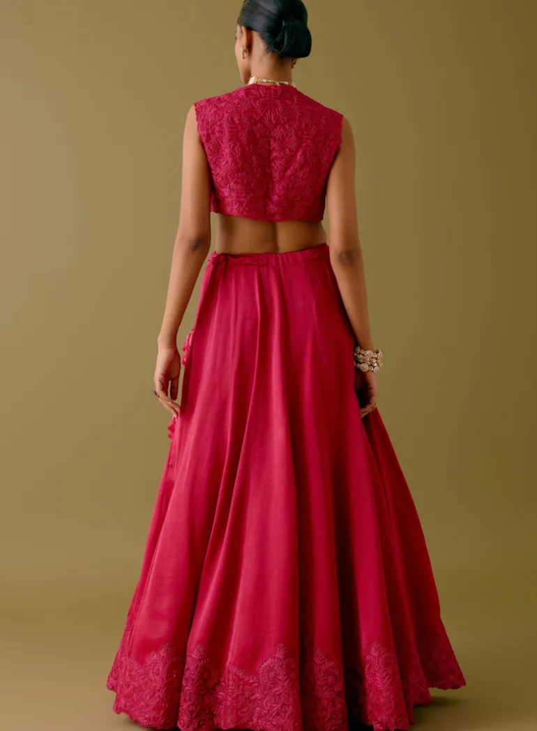 Fuchsia Pink Embroidered Silk Satin Lehenga