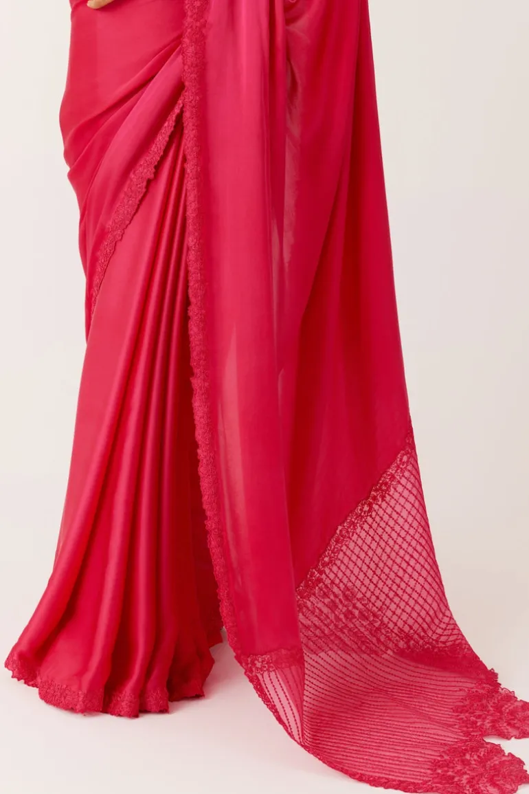 Fuchsia Pink Satin Organza Sari