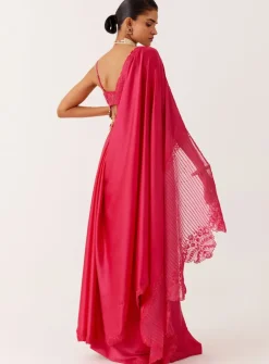 Fuchsia Pink Satin Organza Sari