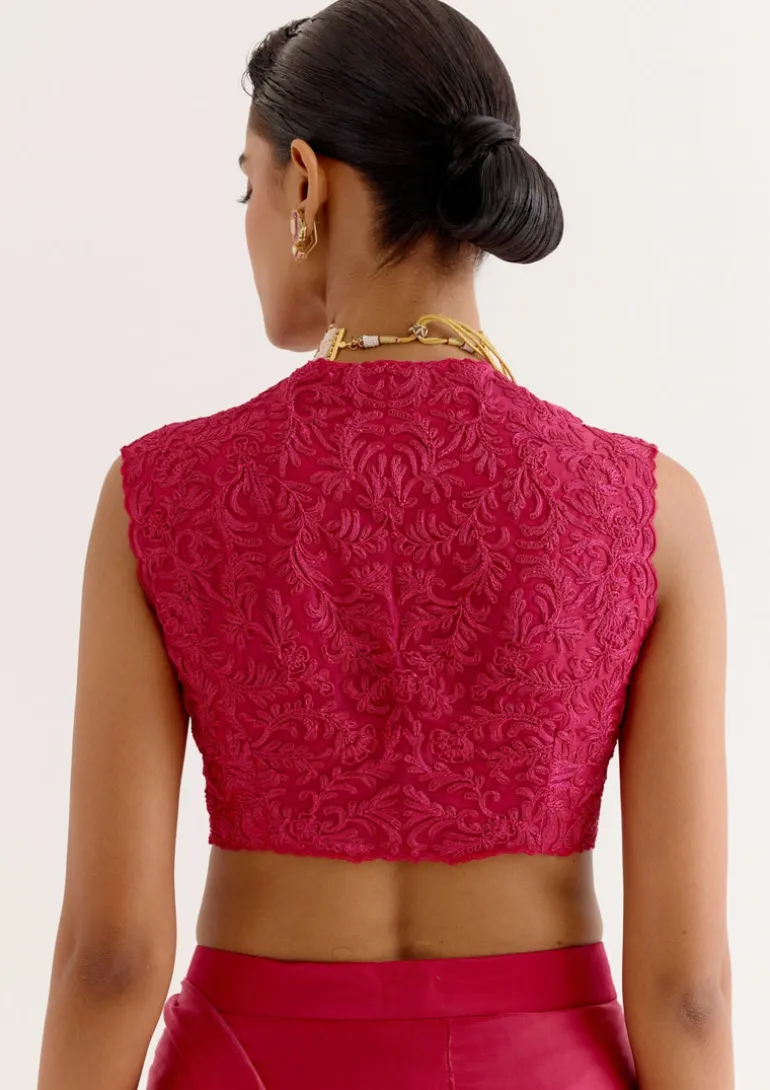 Fuchsia Pink Silk Satin Pre Draped Sari