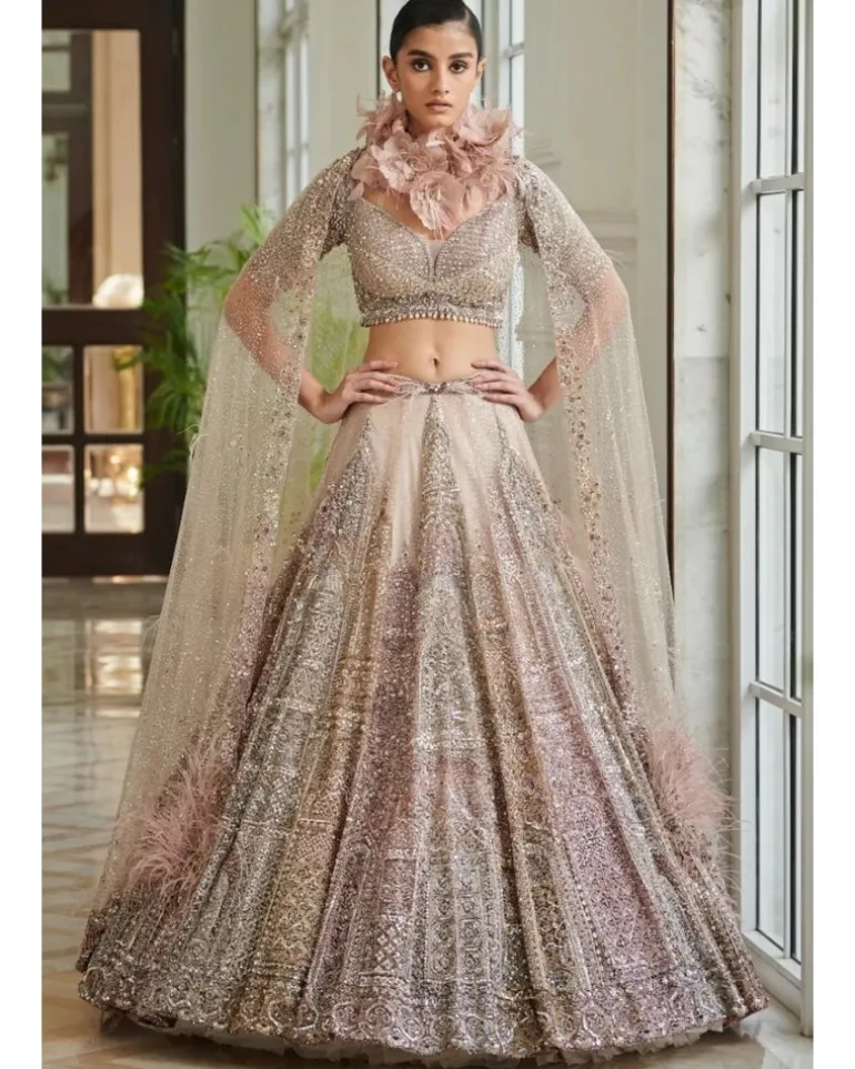Gianna Pearl Muted Pink Shimmer Tulle Bridal Lehenga Set