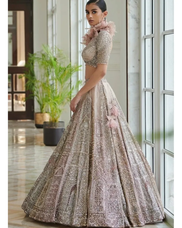 Gianna Pearl Muted Pink Shimmer Tulle Bridal Lehenga Set
