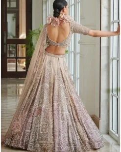 Gianna Pearl Muted Pink Shimmer Tulle Bridal Lehenga Set
