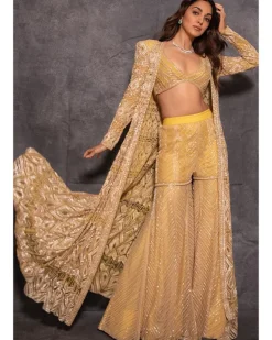 Gold Embroidered Jacket & Sharara Set
