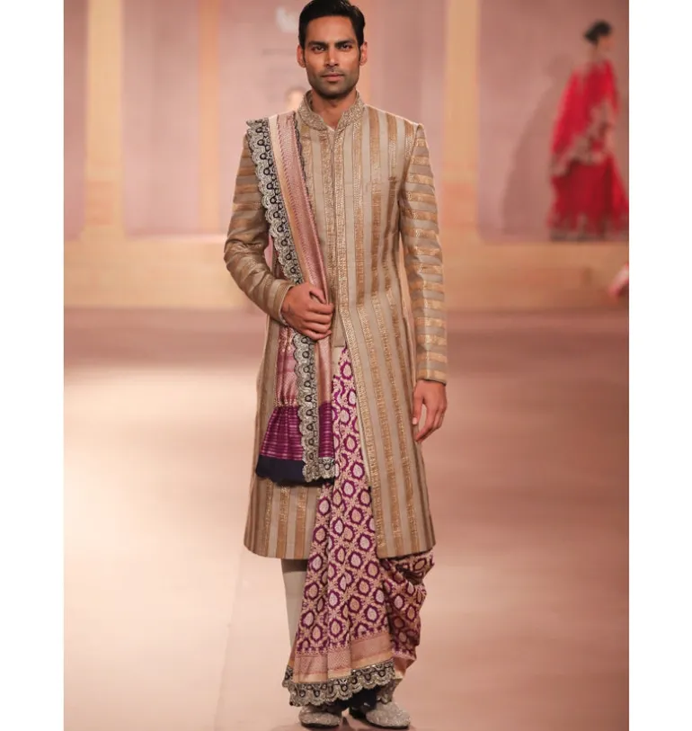 Gold Embroidered Lace Sherwani Set