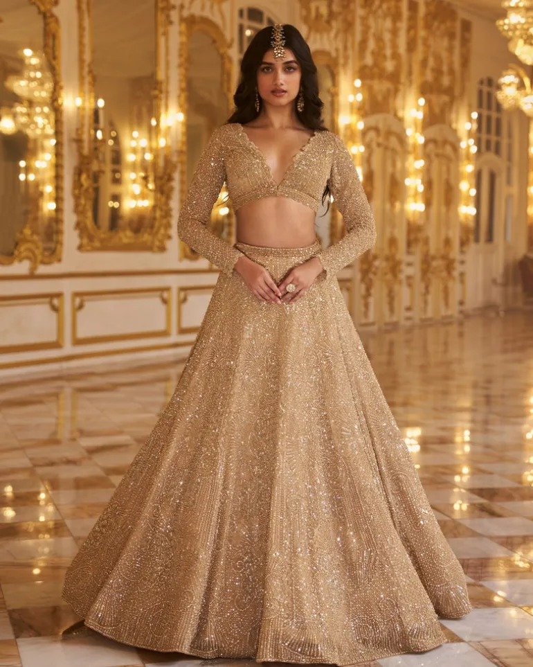 Gold Pearl Lehenga Set