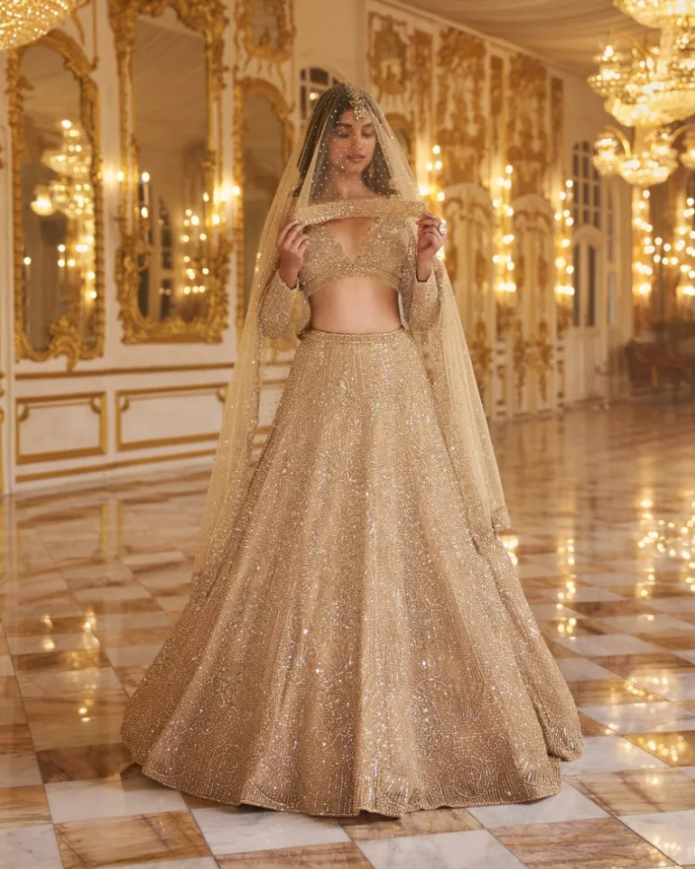 Gold Pearl Lehenga Set