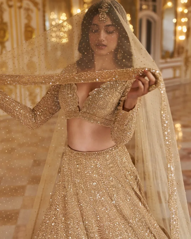 Gold Pearl Lehenga Set