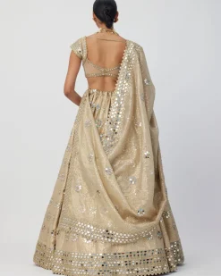 Golden Shimmer Organza Flower Lehenga Set