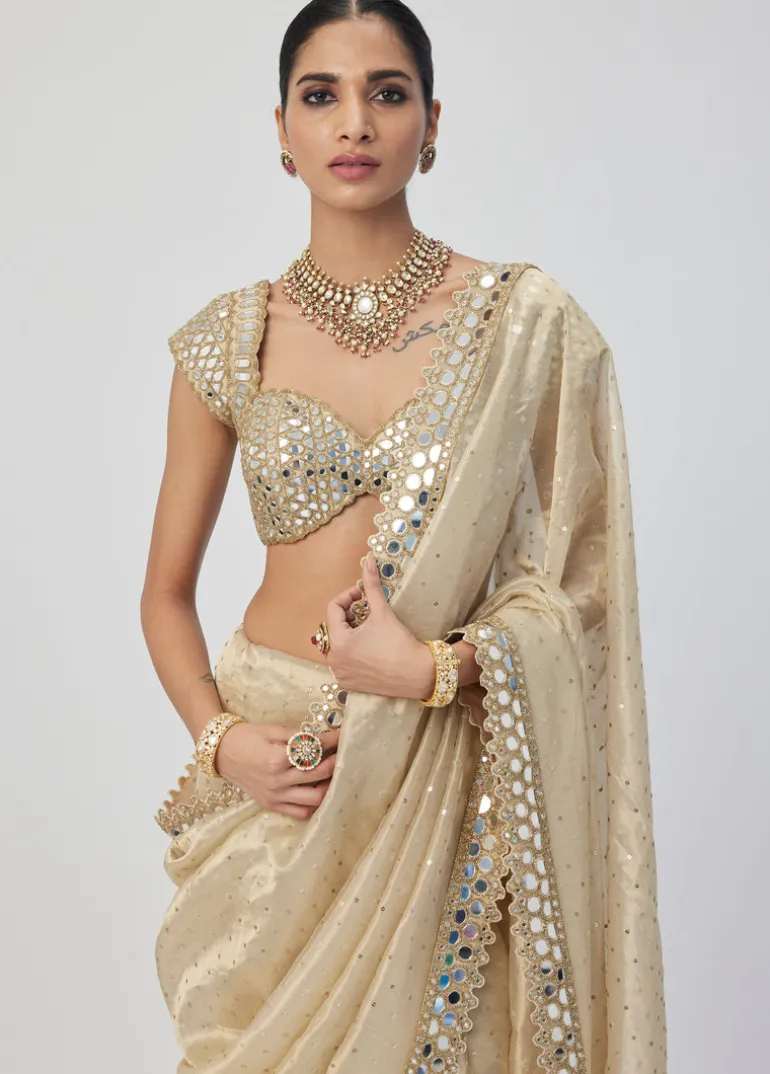 Golden Shimmer Organza Sari Set