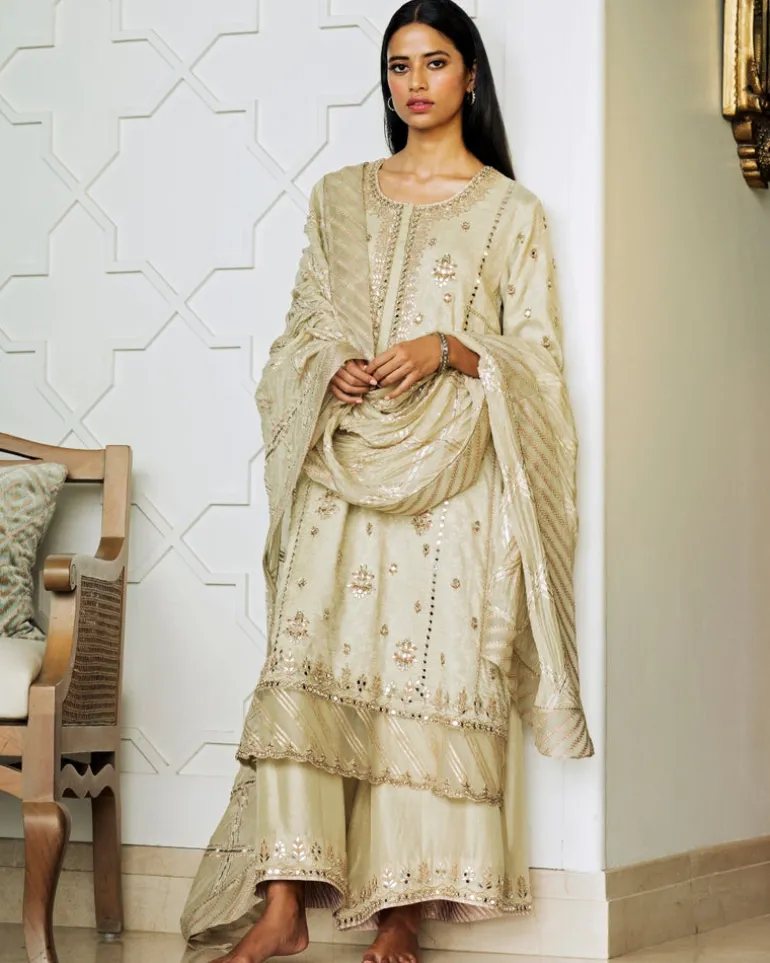 Gota And Mirror Work Banarasi Kurta