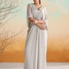 Gray Embellished Draped Kaftan