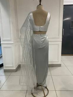 Gray Structured Pallu Sari Set