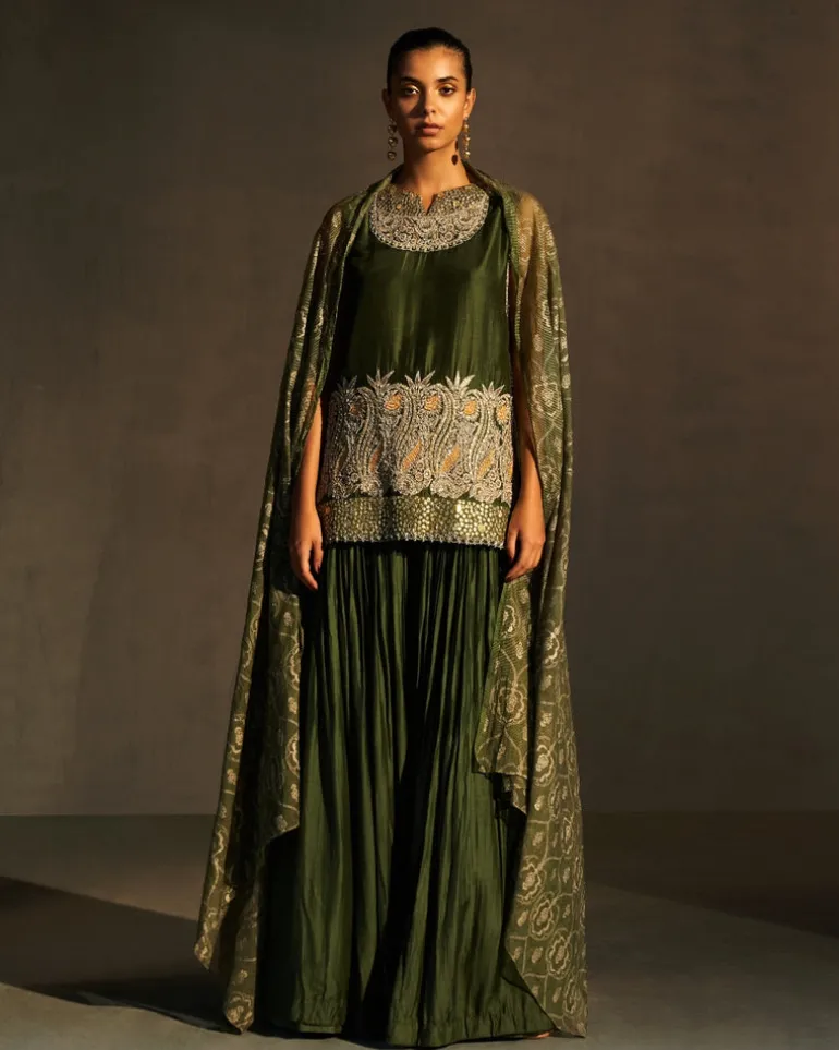 Green Embroidered Kurta & Sharara Set