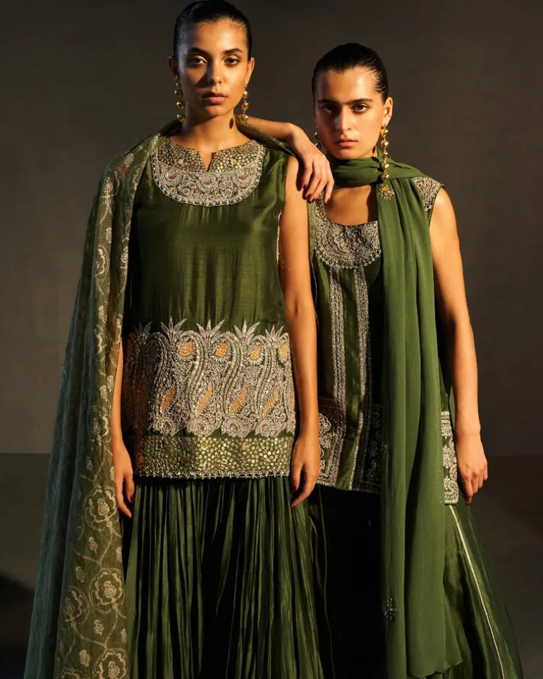 Green Embroidered Kurta & Sharara Set