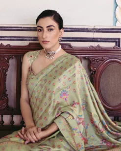 Green Embroidered Sari Set