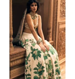 Green Floral Print Lehenga Set