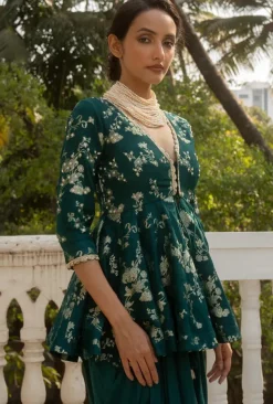 Green Jacquard Peplum Set