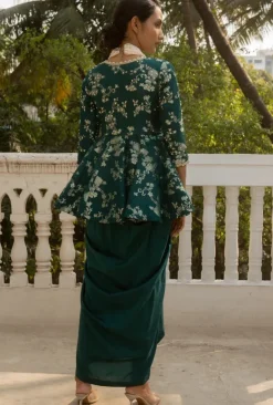 Green Jacquard Peplum Set