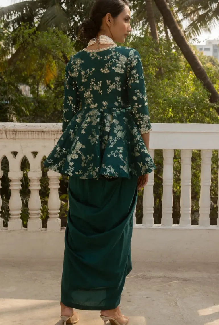 Green Jacquard Peplum Set