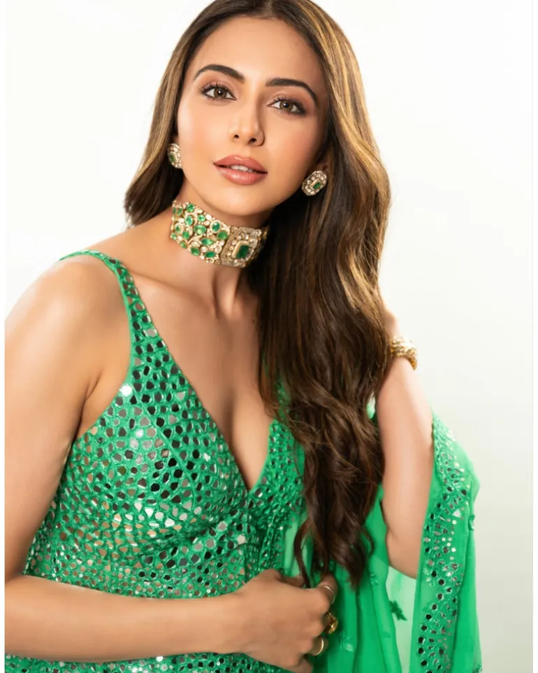 Green Mirror Work Sharara Set