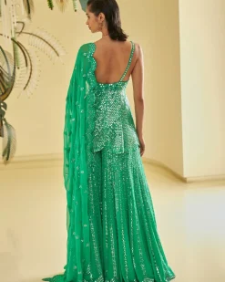 Green Mirror Work Sharara Set
