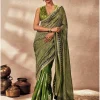 Green Palm Blooms Tissue Sari Set