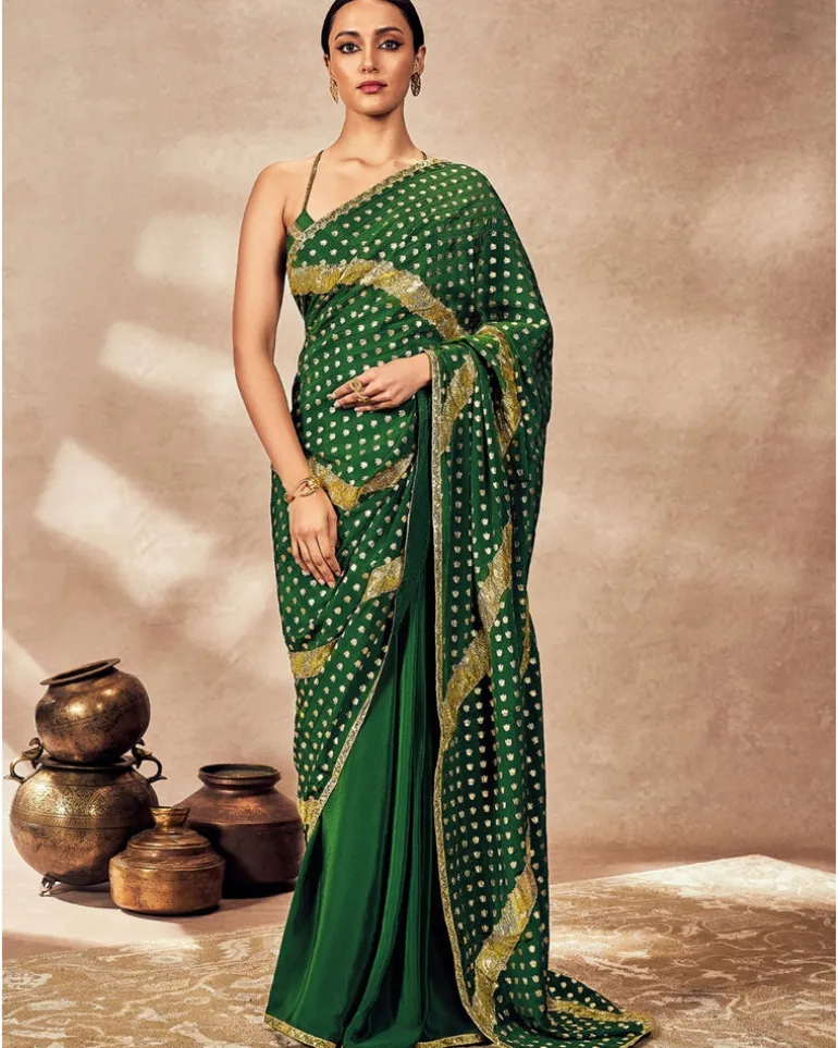 Green Palmscape Gota Sari Set